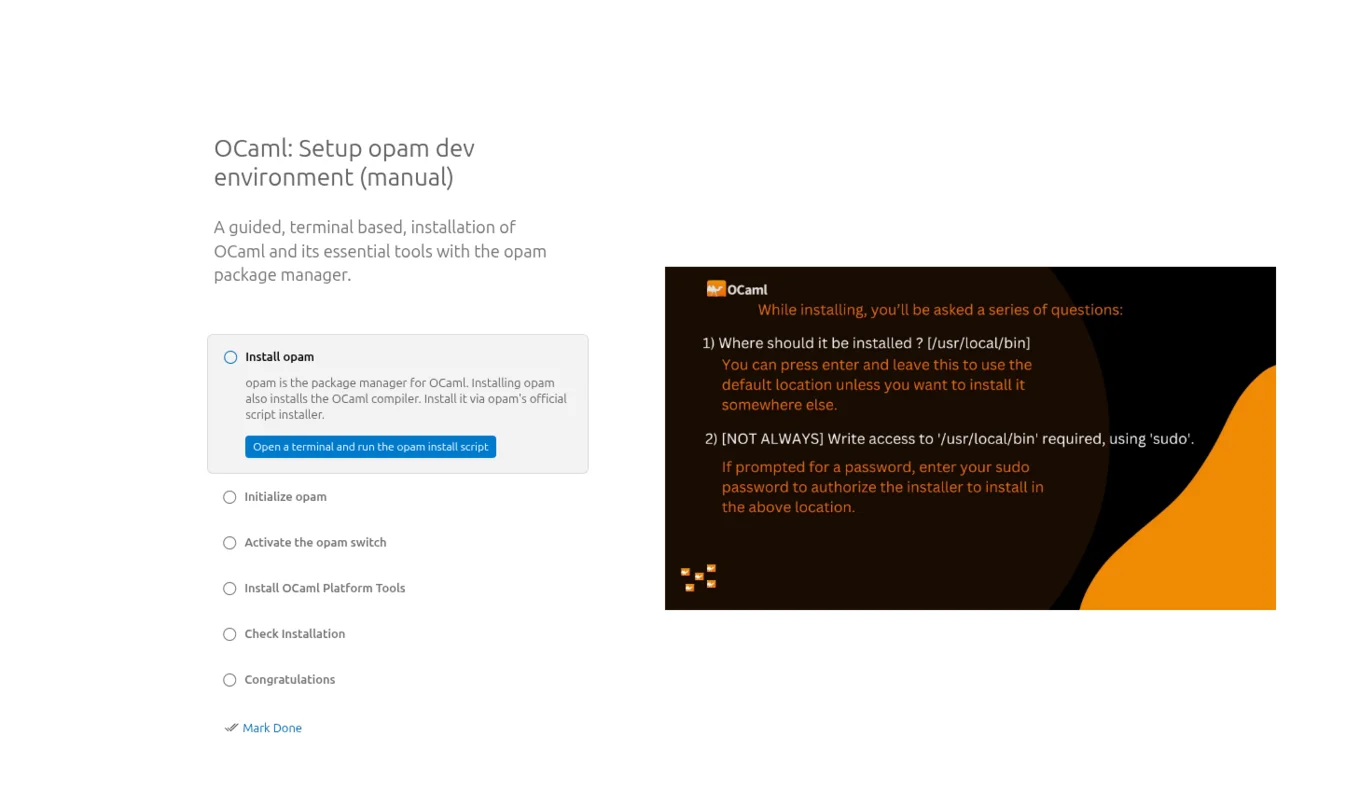 The first window for the VSCode walkthrough, which lists the steps described above