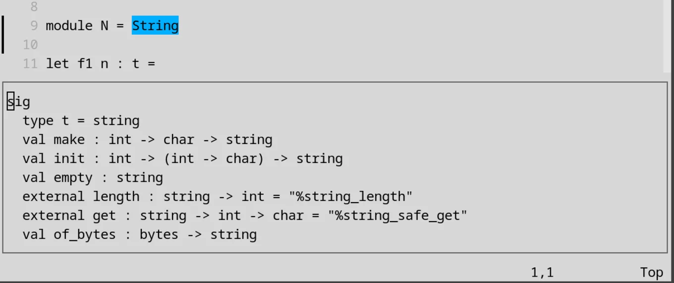 The floating window with a box containing the information from the string